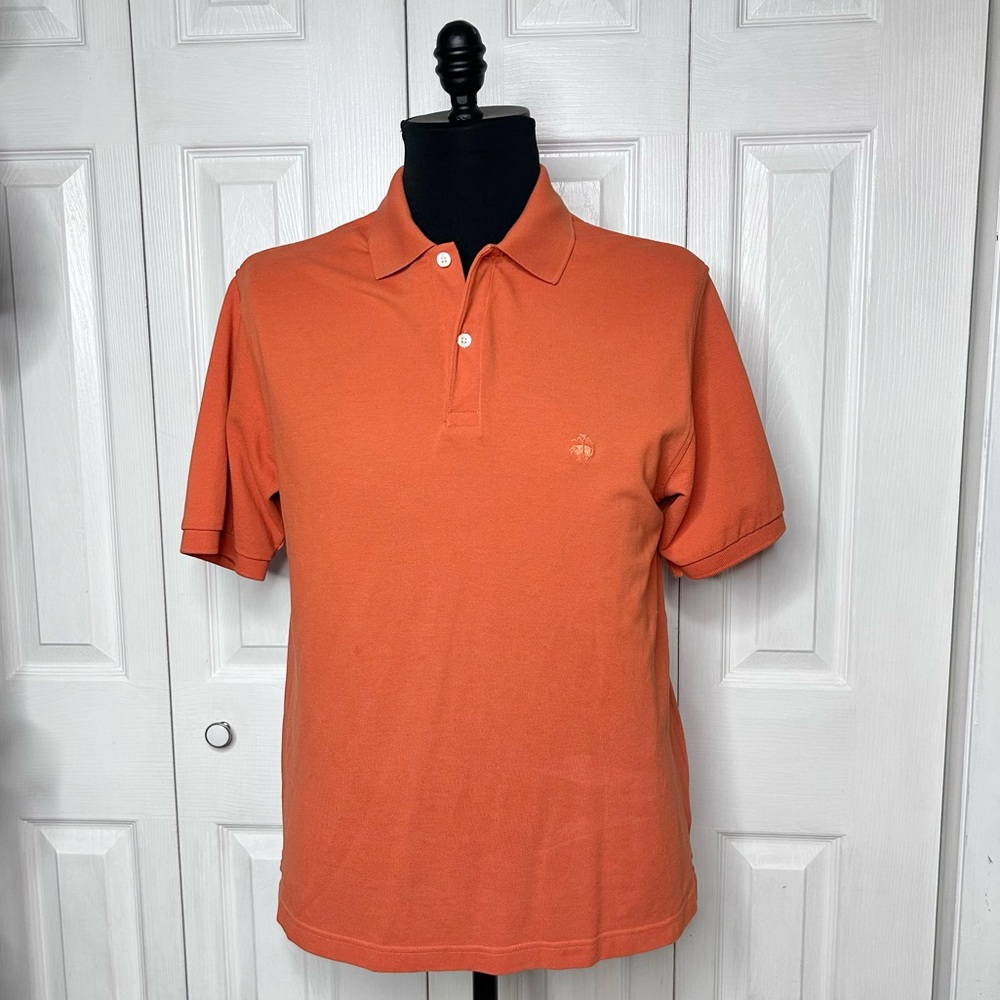 Brooks Brothers performance knit 2-button polo shirt, dark tangerine/ pumpkin